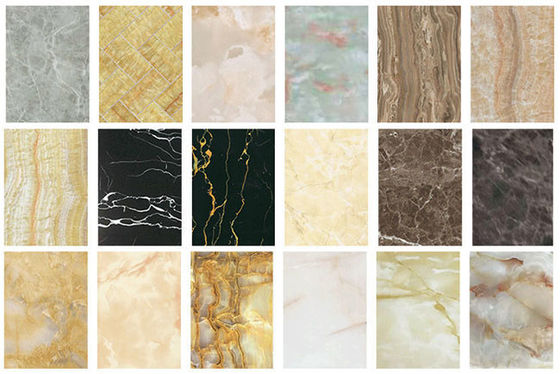 고급 높은 광택이 나는 1220x2440mm 3 밀리미터 PVC는 시트 내벽 장식에 대리석 무늬를 넣습니다